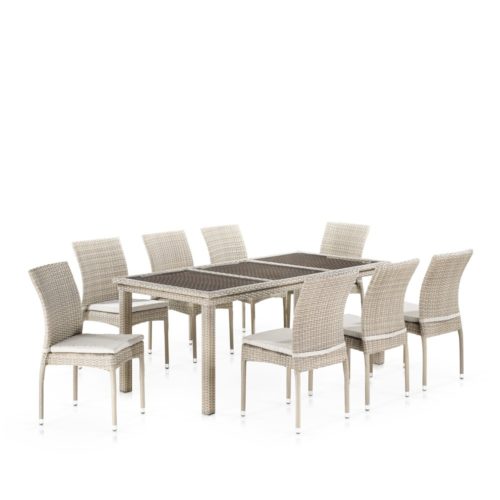 Комплект плетеной мебели T365/Y380C-W85 Latte (8+1) + подушки